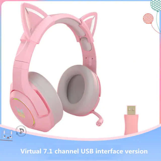 Cute Cat Ear Headphone with Mic  GTA Wanted Light Pink-7.1 USB Port  