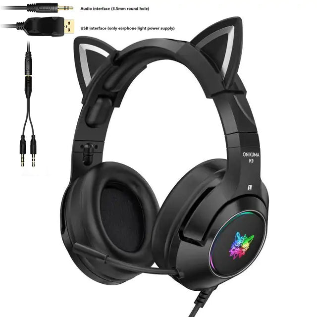 Cute Cat Ear Headphone with Mic  GTA Wanted Light   