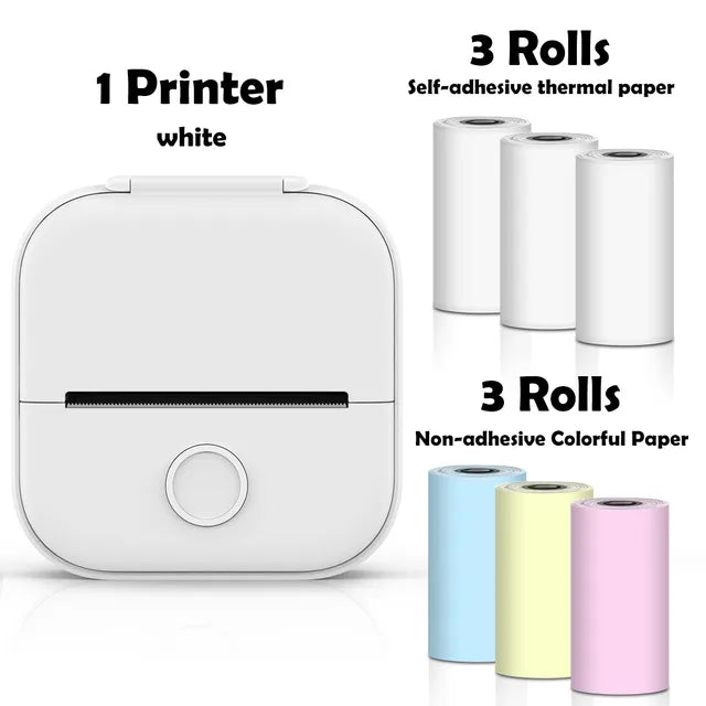 Mini Wireless Thermal Pocket Printer Mini Wireless Thermal Pocket Printer Gadgett-Galaxy White-6 Rolls Set 2  