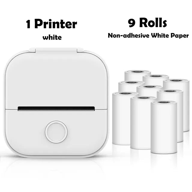 Mini Wireless Thermal Pocket Printer Mini Wireless Thermal Pocket Printer Gadgett-Galaxy White-9 Rolls Paper  