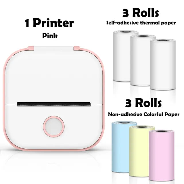 Mini Wireless Thermal Pocket Printer Mini Wireless Thermal Pocket Printer Gadgett-Galaxy Pink-6 Rolls Set 2  