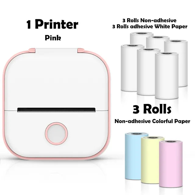 Mini Wireless Thermal Pocket Printer Mini Wireless Thermal Pocket Printer Gadgett-Galaxy Pink-Plus 9 Roll Set  