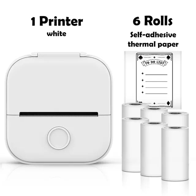 Mini Wireless Thermal Pocket Printer Mini Wireless Thermal Pocket Printer Gadgett-Galaxy White-6Roll Stickers  