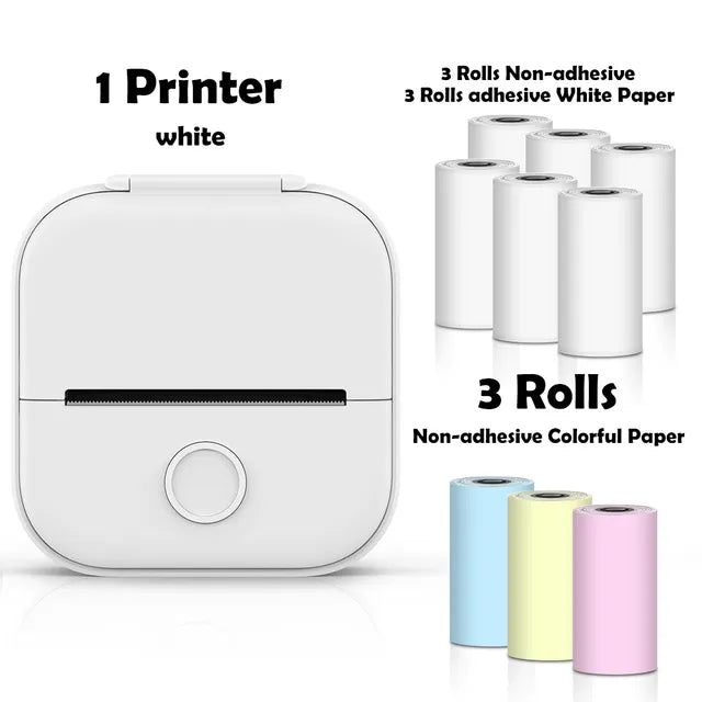 Mini Wireless Thermal Pocket Printer Mini Wireless Thermal Pocket Printer Gadgett-Galaxy White-Plus 9 Roll Set  