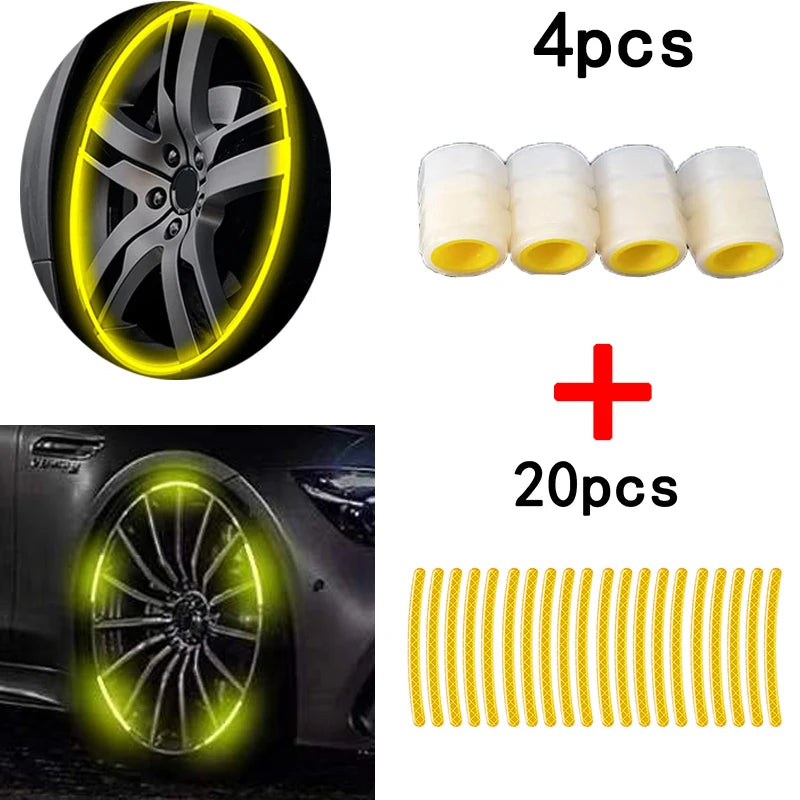 Car Wheel Reflective Stickers Luminous Valve Cap  GTA Wanted Light   