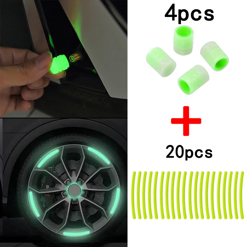 Car Wheel Reflective Stickers Luminous Valve Cap  GTA Wanted Light   