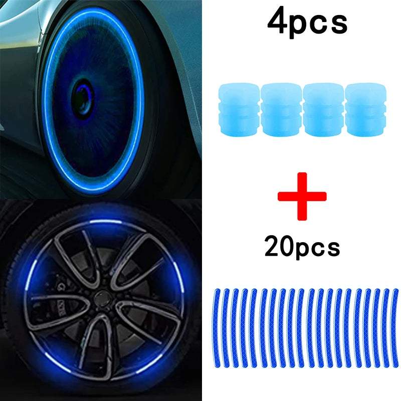 Car Wheel Reflective Stickers Luminous Valve Cap  GTA Wanted Light   