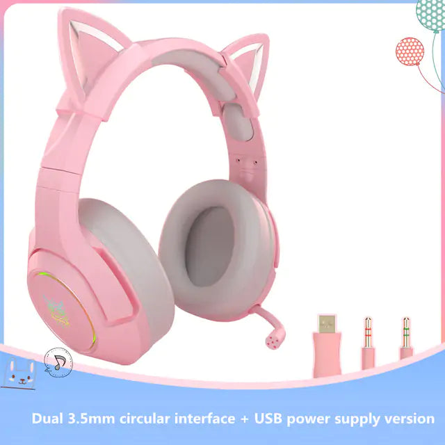 Cute Cat Ear Headphone with Mic  GTA Wanted Light Pink-3.5mm Jack  