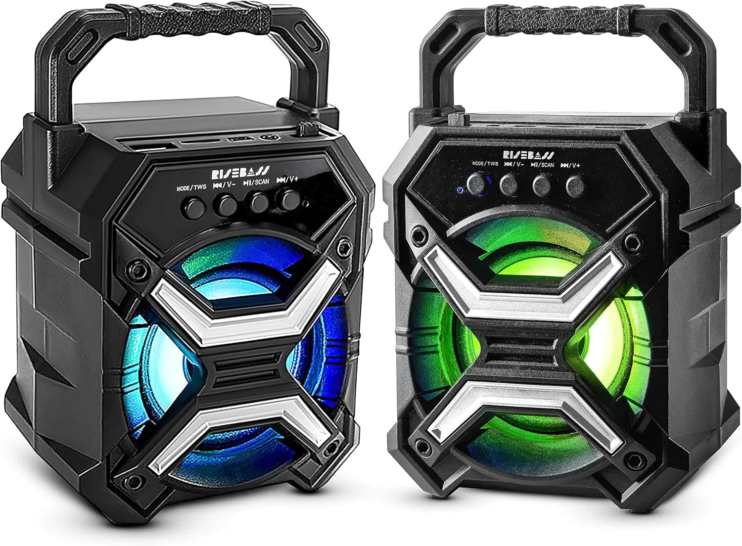 Portable Wireless Bluetooth Speaker with TWS Function - Rechargeable Bluetooth Speaker - LES flashing Lights  GTA Wanted Light Silver 2 Pack 