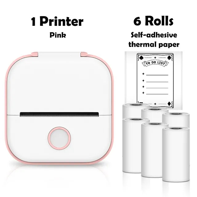 Mini Wireless Thermal Pocket Printer Mini Wireless Thermal Pocket Printer Gadgett-Galaxy Pink-6Roll Stickers  