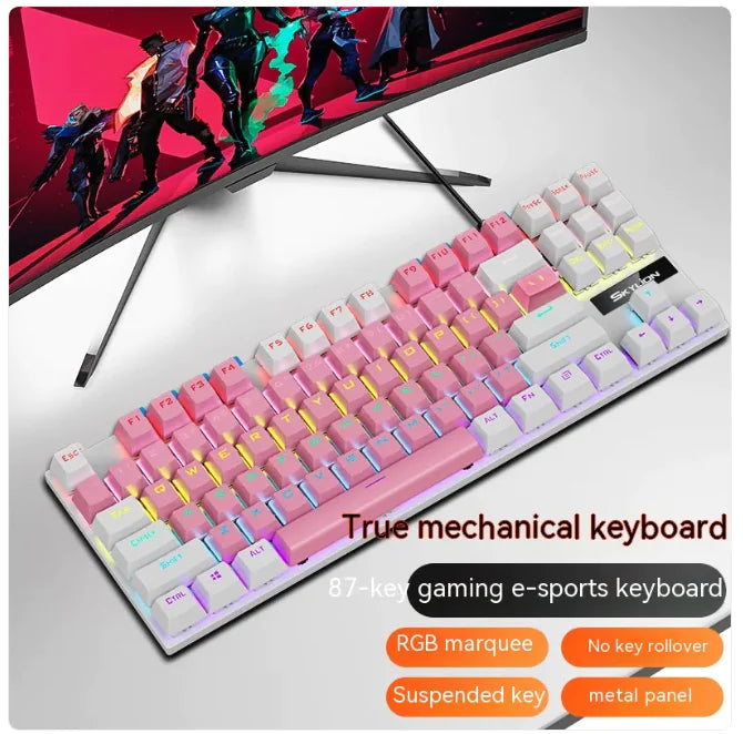 K87 Mechanical Wired Keyboard Gadgett-Galaxy K87 Green Axis Pink White