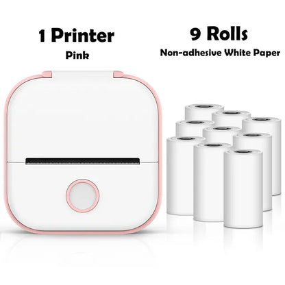 Mini Wireless Thermal Pocket Printer Mini Wireless Thermal Pocket Printer Gadgett-Galaxy Pink-9 Rolls Paper  