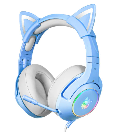 Cute Cat Ear Headphone with Mic  GTA Wanted Light New Blue-3.5mm Jack  